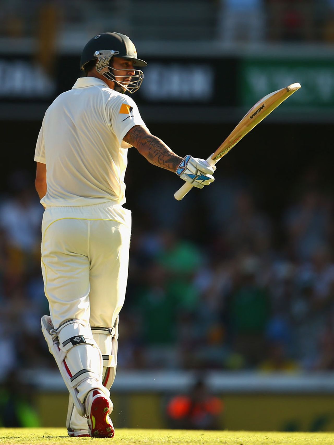 Mitchell Johnson acknowledges his half-century, Australia v England, 1st Test, Brisbane, 1st day, November 21, 2013