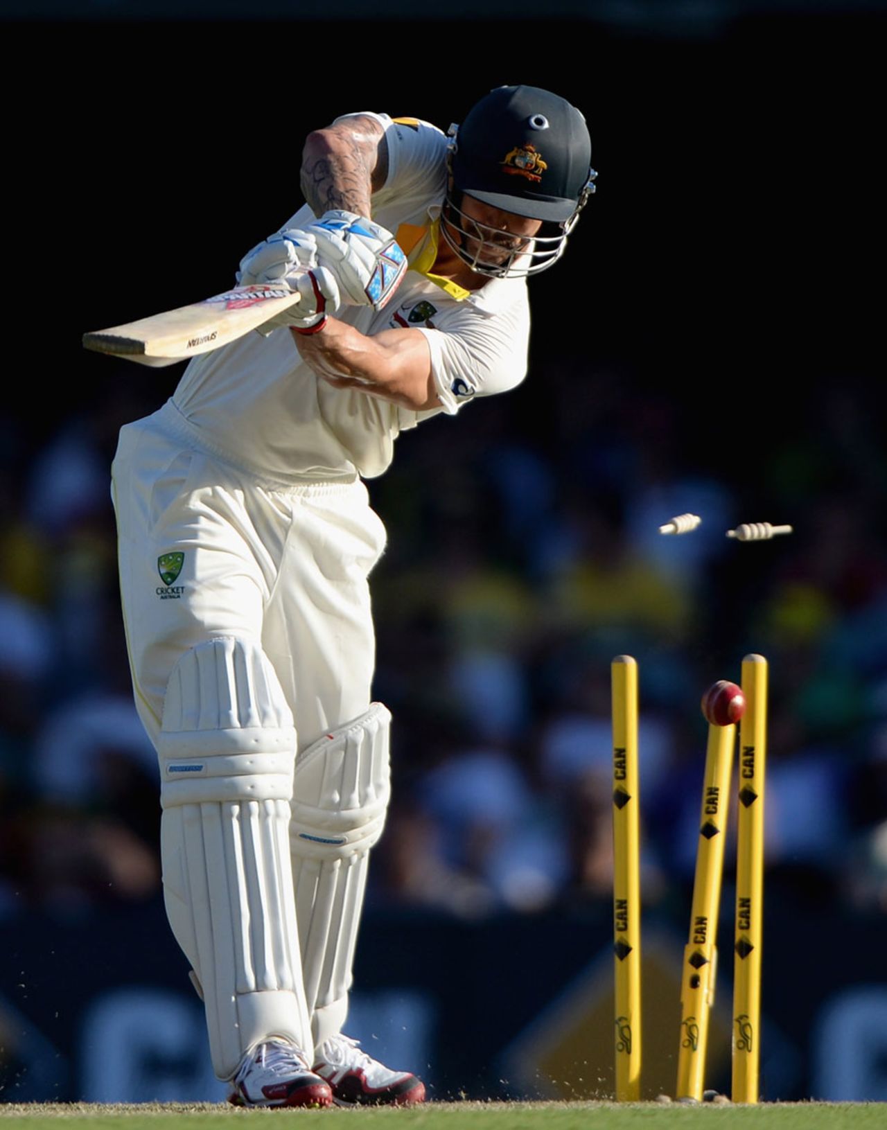 Mitchell Johnson was finally removed for 64, Australia v England, 1st Test, Brisbane, 1st day, November 21, 2013