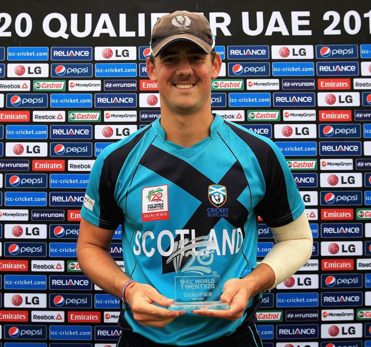 Rob Taylor was named Man of the Match for bowling figures of 3 for 16, Scotland v Papua New Guinea, ICC World Twenty20 Qualifier, Group B, Dubai, November 21, 2013