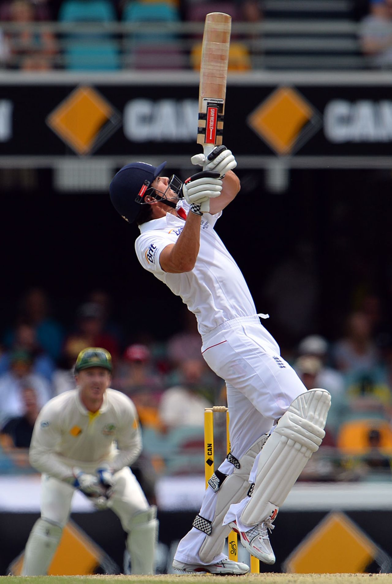 Alastair Cook goes up and over the slips, Australia v England, 1st Test, Brisbane, 4th day, November 24, 2013