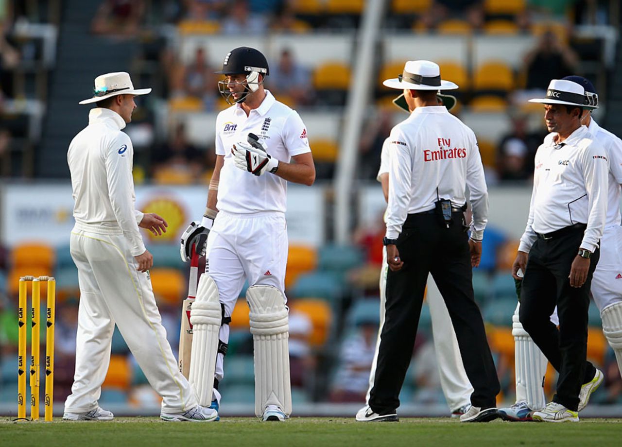 The umpires had to step in towards the end of the match, Australia v England, 1st Test, Brisbane, 4th day, November 24, 2013