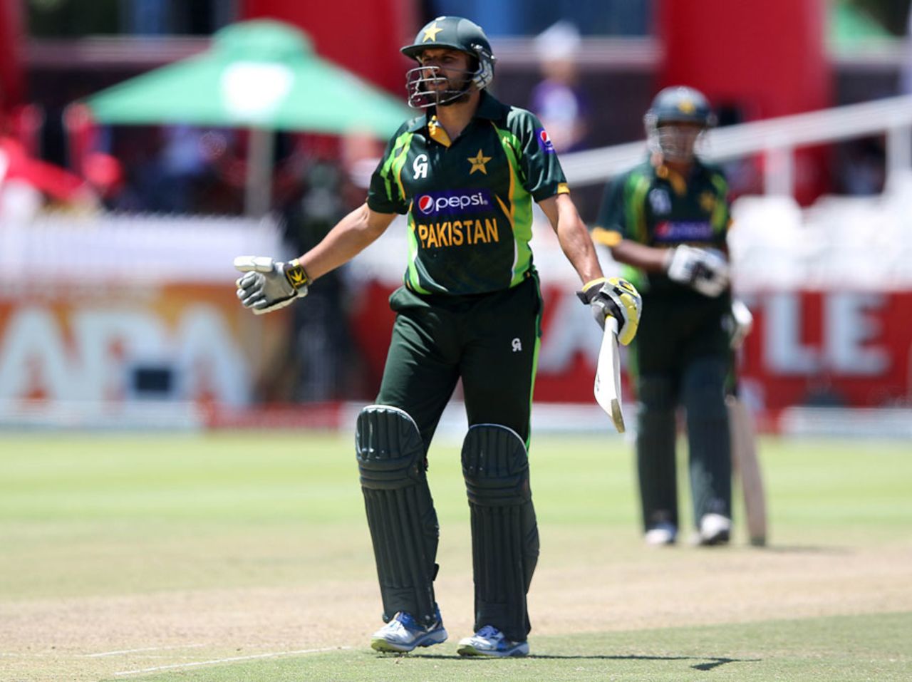 Shahid Afridi is dismayed after losing his wicket, South Africa v Pakistan, 1st ODI, Cape Town, November 24, 2013