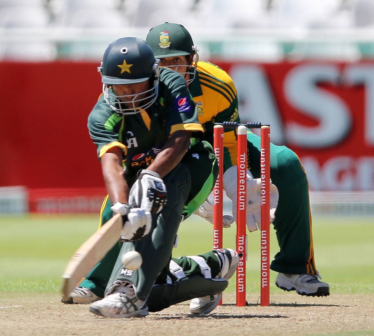Bilawal Bhatti goes for a sweep, South Africa v Pakistan, 1st ODI, Cape Town, November 24, 2013