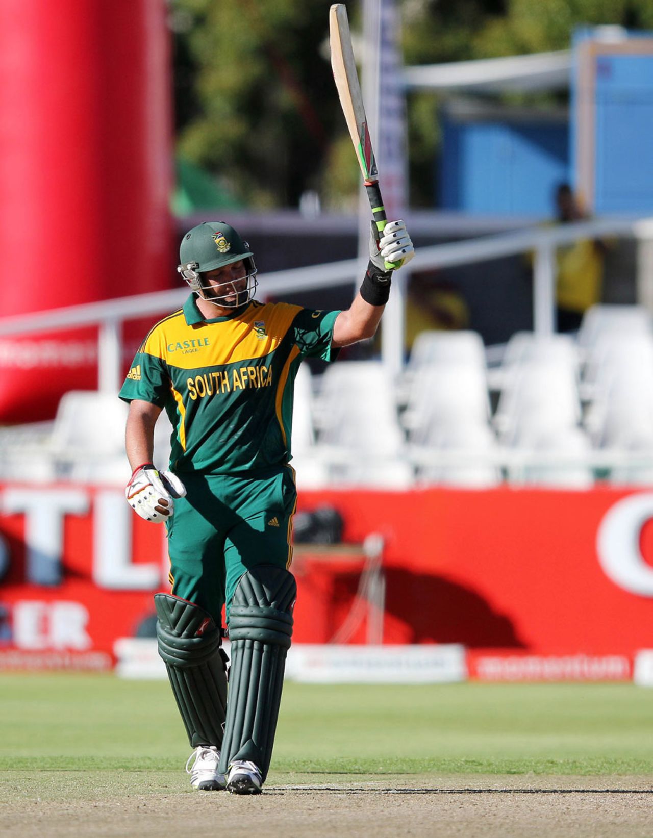 Jacques Kallis raises the bat after reaching his fifty, South Africa v Pakistan, 1st ODI, Cape Town, November 24, 2013