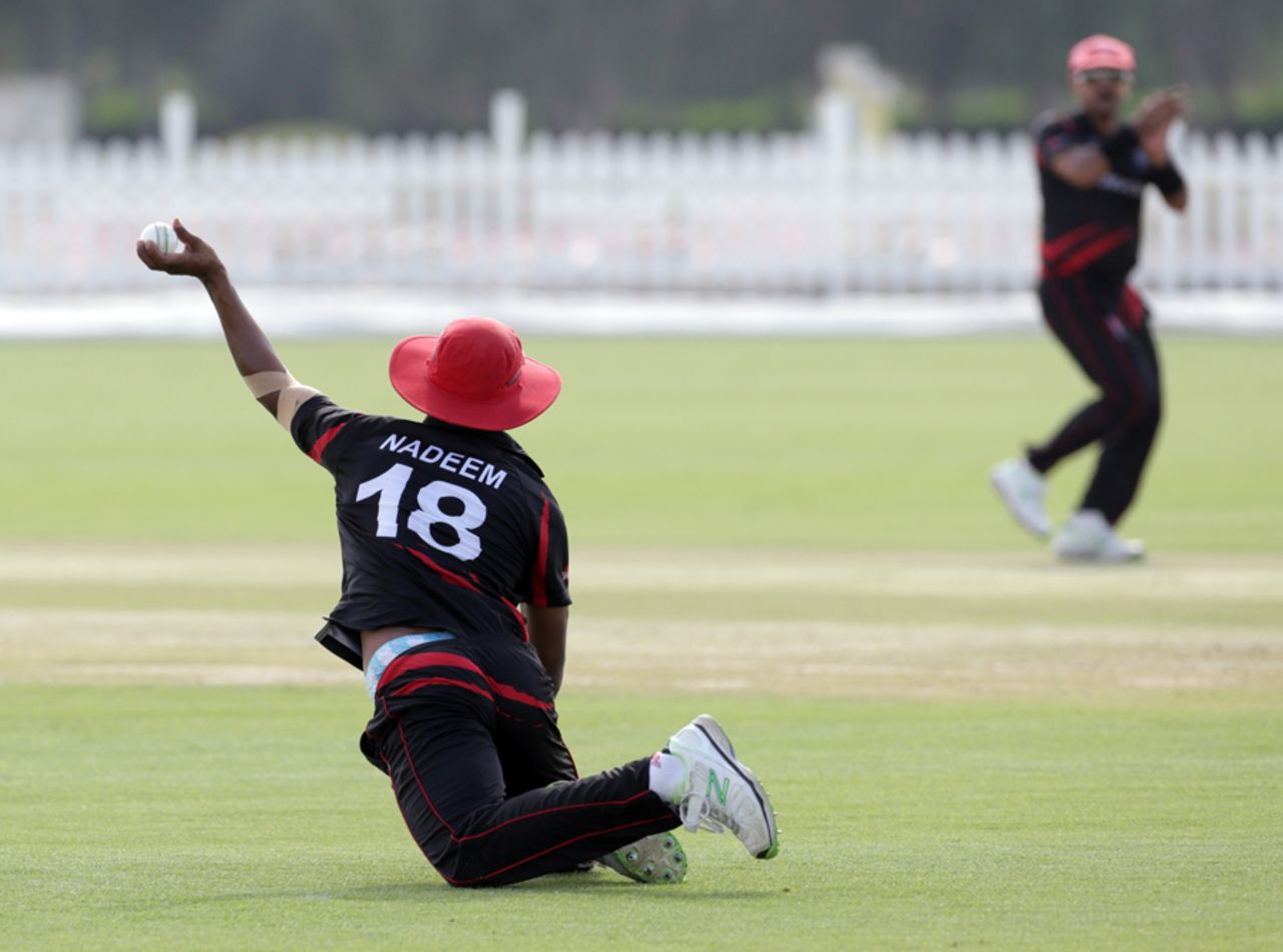 Nadeem Ahmed of Hong Kong in the field in the match between Uganda and Hong Kong at the ICC World Twenty20 Qualifiers at the Zayed Cricket Stadium on November 16, 2013 in Abu Dhabi, United Arab Emirates. (Photo by Graham Crouch-IDI/IDI via Getty Images)