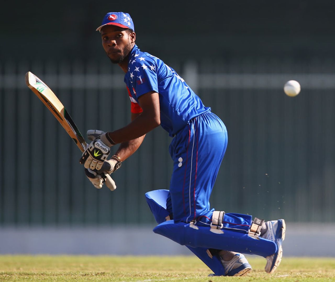 Akeem Dodson plays an off-side shot during his knock of 41, United States of America v Denmark, ICC World Twenty20 Qualifier, 15th place play-off, Sharjah, November 26, 2013