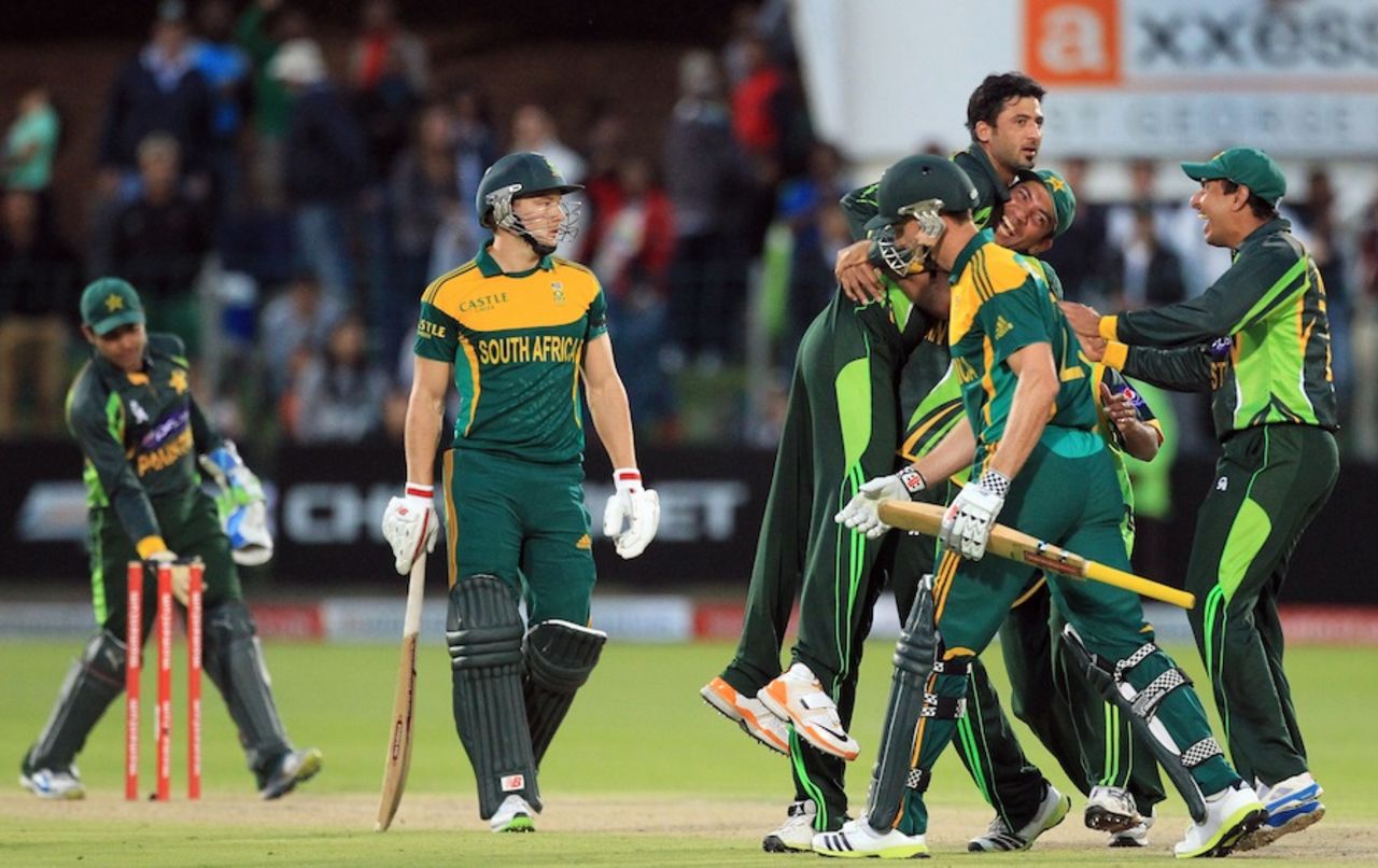 Pakistan players celebrate after their one-run win, South Africa v Pakistan, 2nd ODI, Port Elizabeth, November 27, 2013
