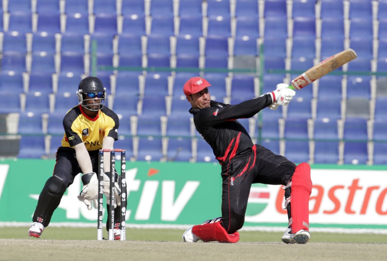 Babar Hayat batting during the Qualifying Play-off match between Papua New Guinea and Hong Kong at the ICC World Twenty20 Qualifiers at the Zayed Cricket Stadium on November 28, 2013 in Abu Dhabi, United Arab Emirates. (Photo by Graham Crouch-IDI/IDI via Getty Images)
