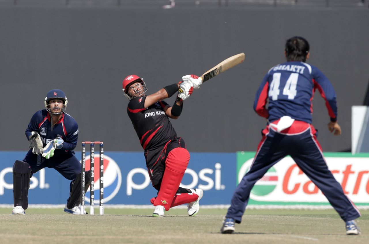 Moner Ahmed batting during the Hong Kong v Nepal Quarter Final match 60 at the ICC World Twenty20 Qualifiers at the Zayed Cricket Stadium on November 27, 2013 in Abu Dhabi, United Arab Emirates. (Photo by Graham Crouch-IDI/IDI via Getty Images)