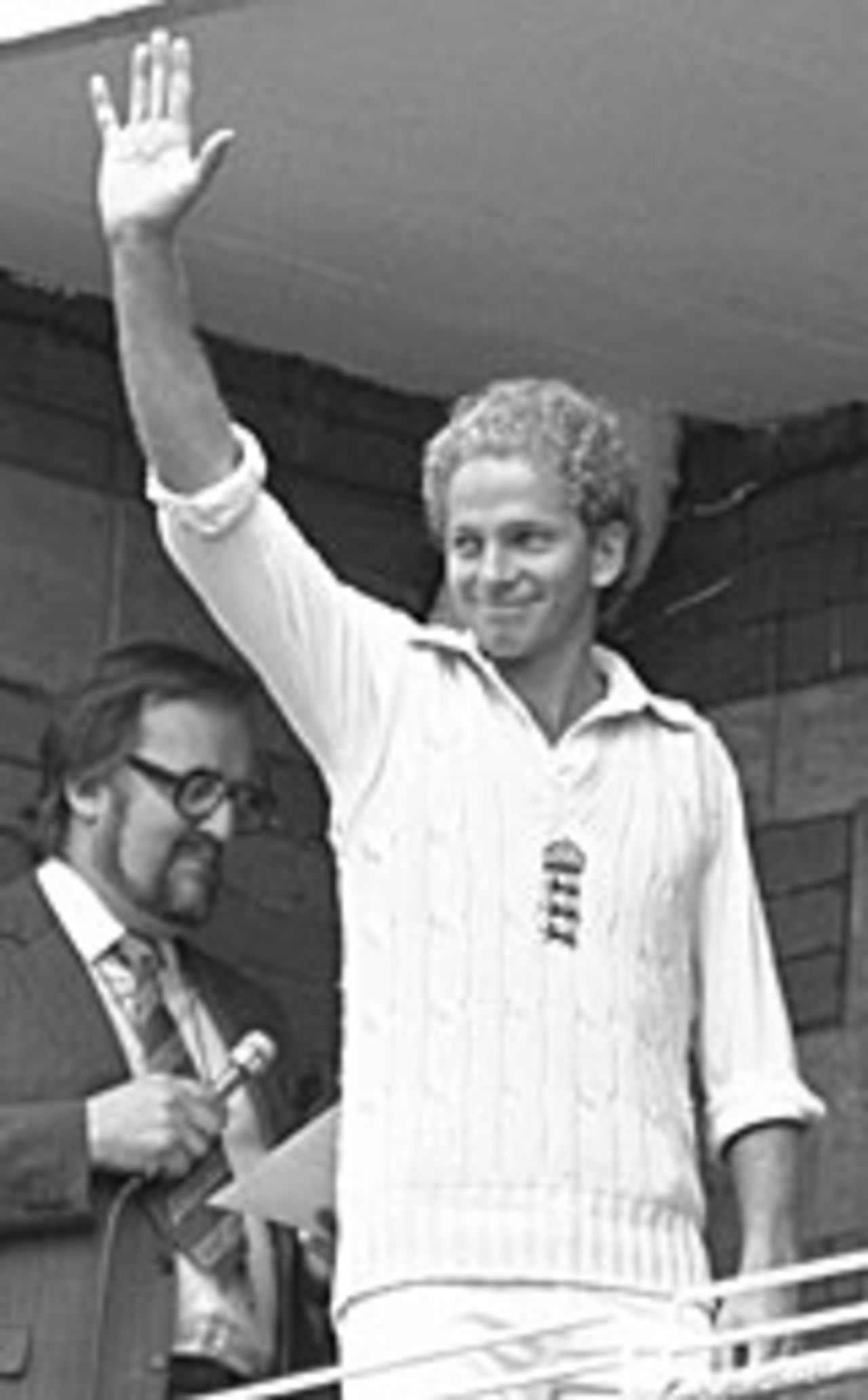 David Gower on the balcony at The Oval, England v Australia, 6th Test, 1985