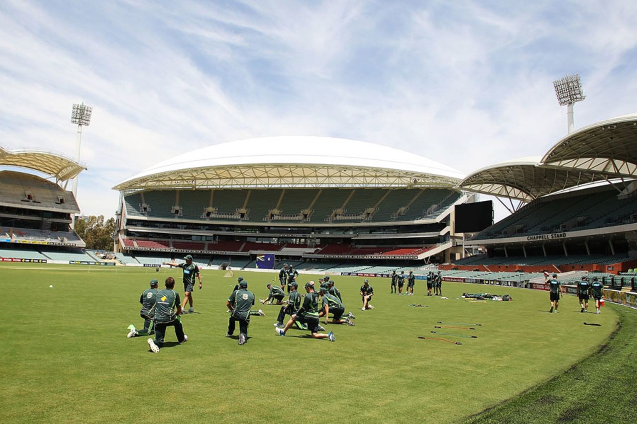 Australia practised in front of the new Adelaide Oval stands, Adelaide, December 2, 2013