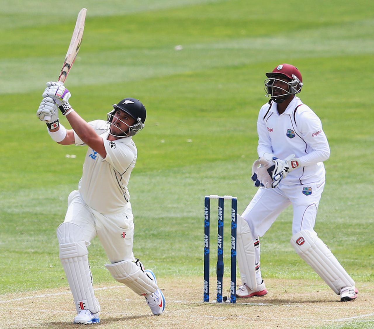 Hamish Rutherford attempts to hit over long-on, New Zealand v West Indies, 1st Test, Dunedin, 1st day, December 3, 2013