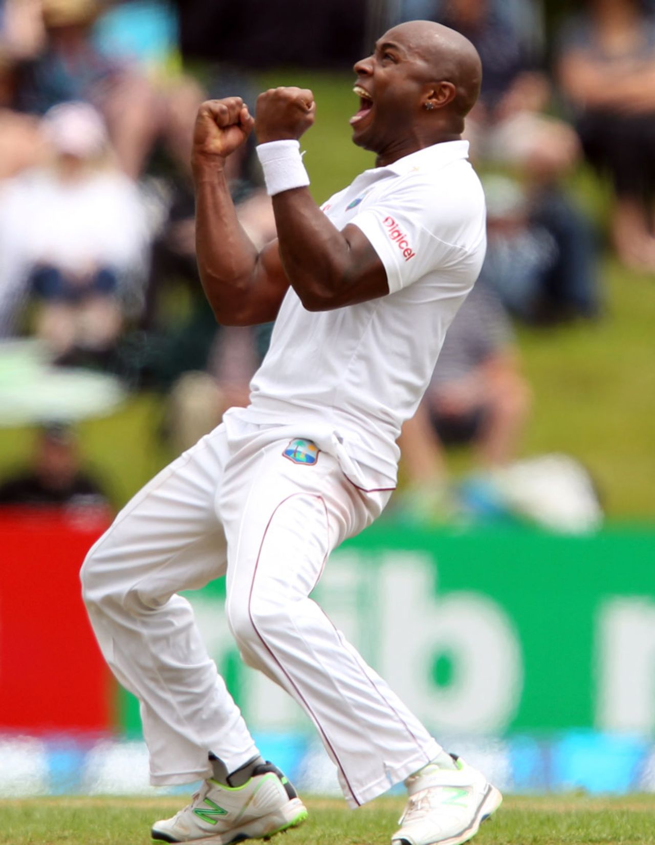 Tino Best roars after picking up a wicket, New Zealand v West Indies, 1st Test, Dunedin, 1st day, December 3, 2013