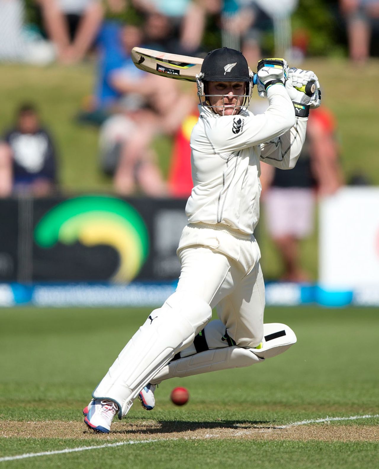 Brendon McCullum cuts strongly through point, New Zealand v West Indies, 1st Test, Dunedin, 1st day, December 3, 2013
