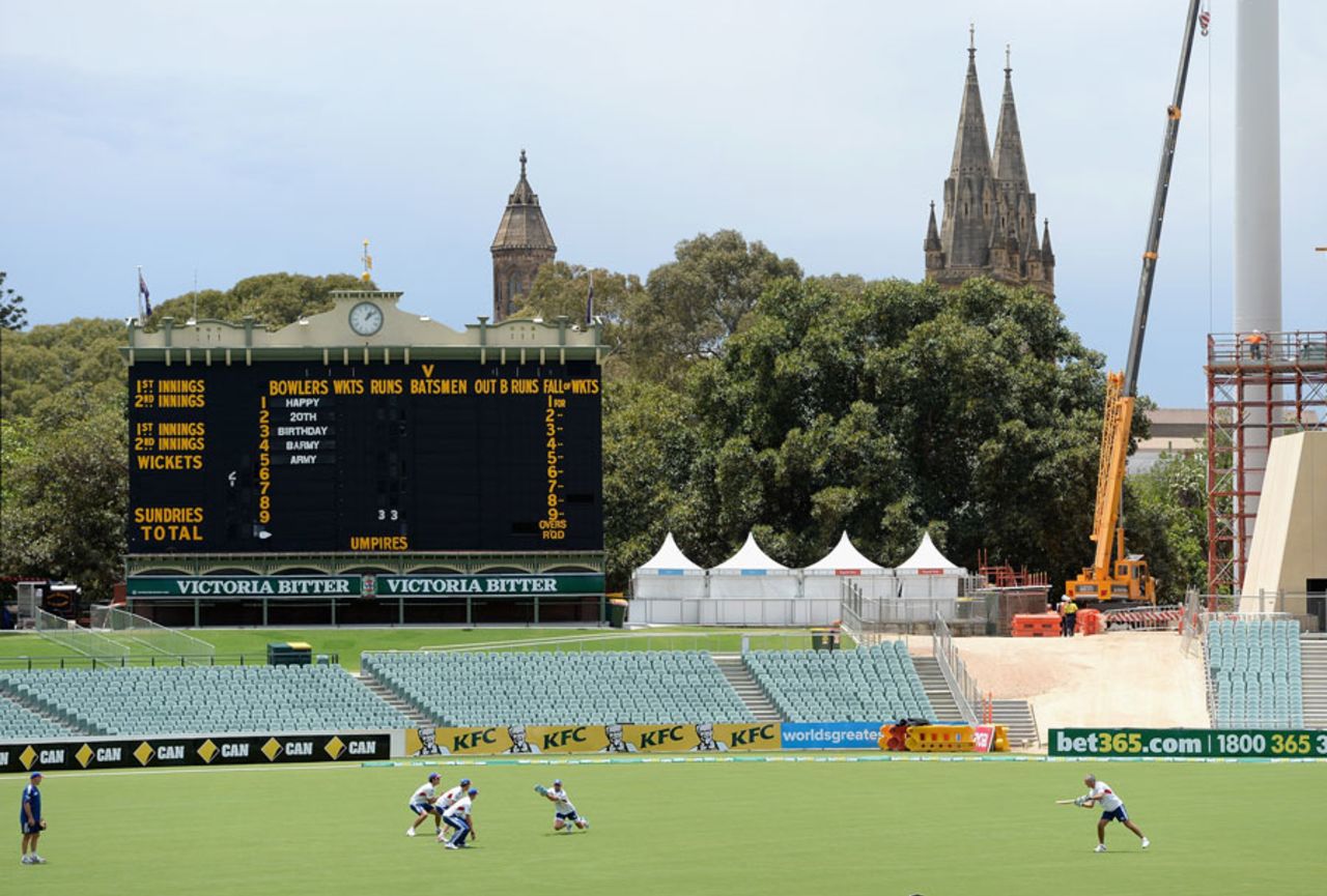 England players practice their catching at Adelaide Oval, December 3, 2013