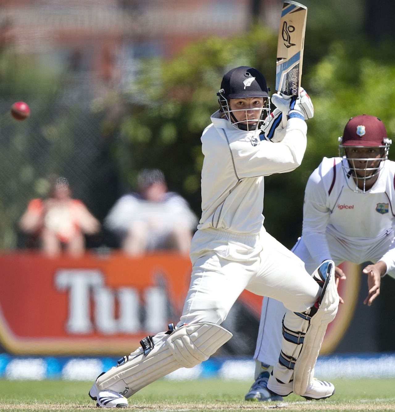 BJ Watling crashes one through point, New Zealand v West Indies, 1st Test, Dunedin, 2nd day, December 4, 2013