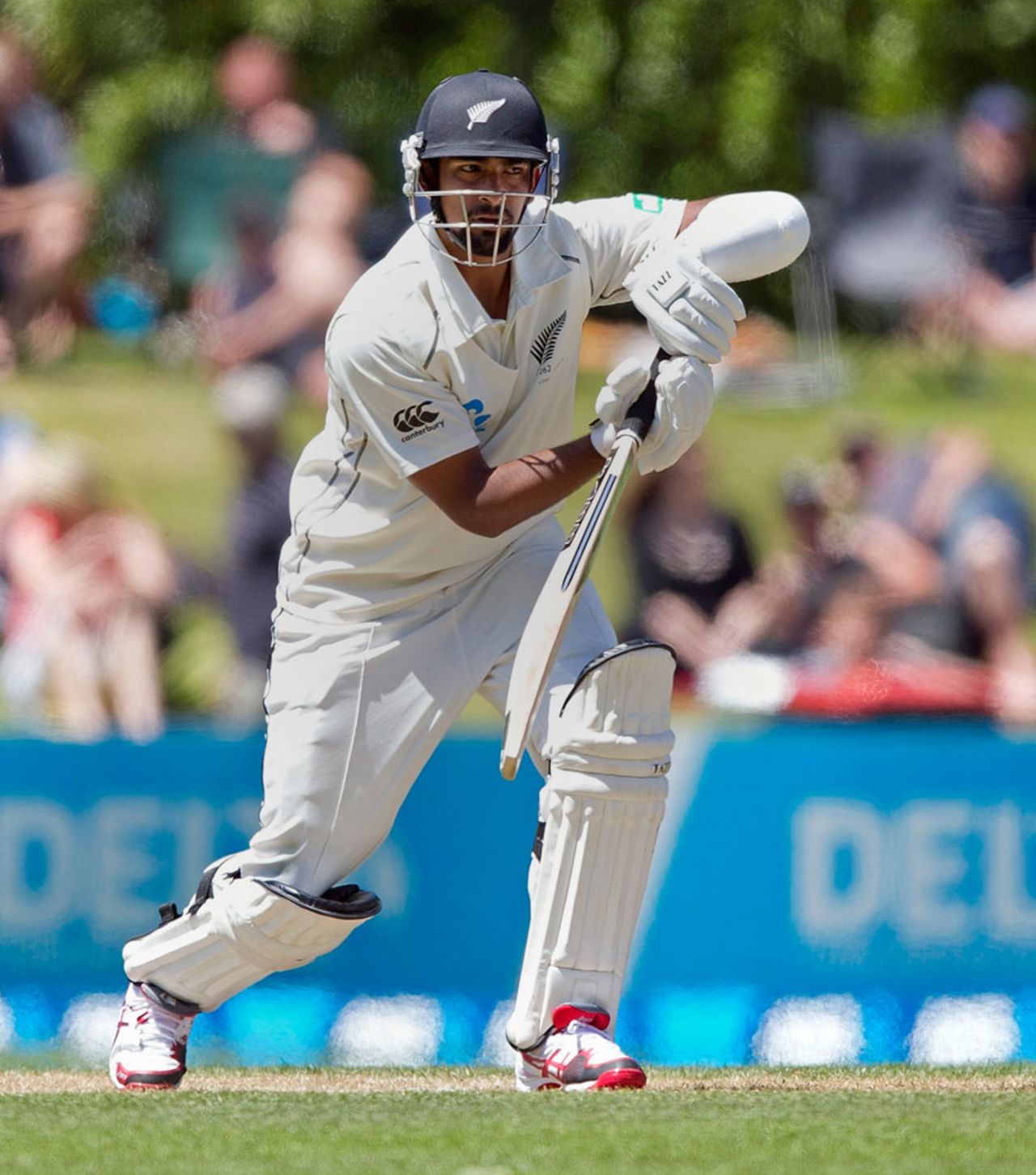 Ish Sodhi pushes one to the leg side, New Zealand v West Indies, 1st Test, Dunedin, 2nd day, December 4, 2013