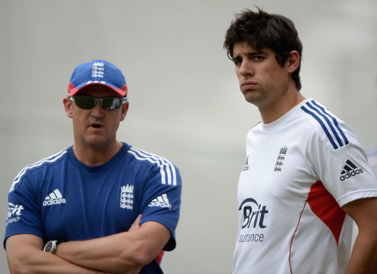 Andy Flower and Alastair Cook look on, Adelaide, December 3, 2013