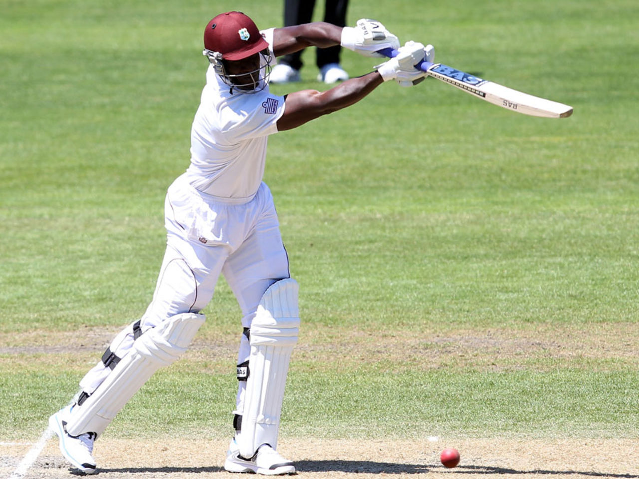 Darren Sammy looks to place one on the off side, New Zealand v West Indies, 1st Test, Dunedin, 3rd day, December 5, 2013