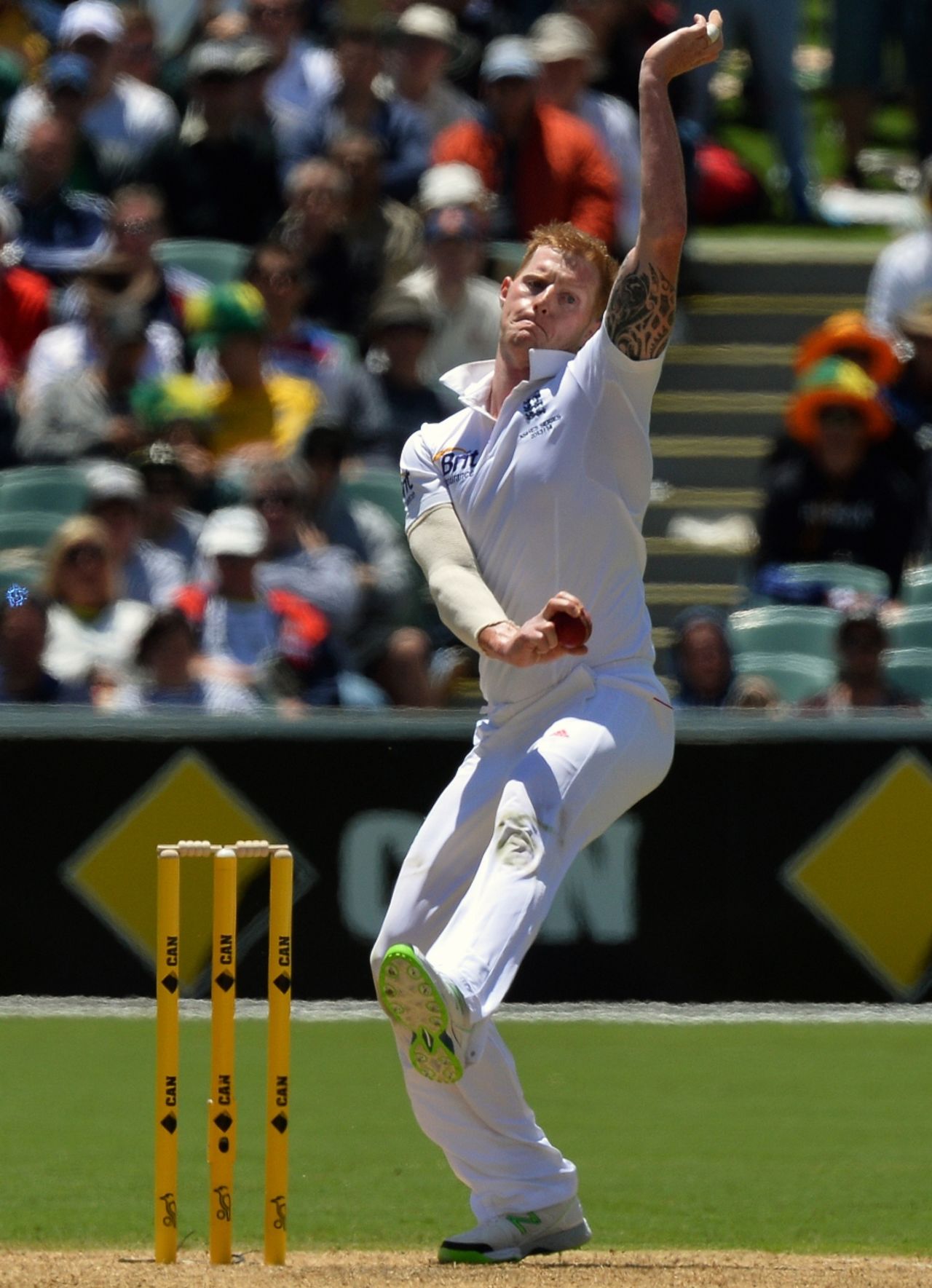 Ben Stokes runs in to bowl on his Test debut, Australia v England, 2nd Test, Adelaide, 1st day, December, 5, 2013