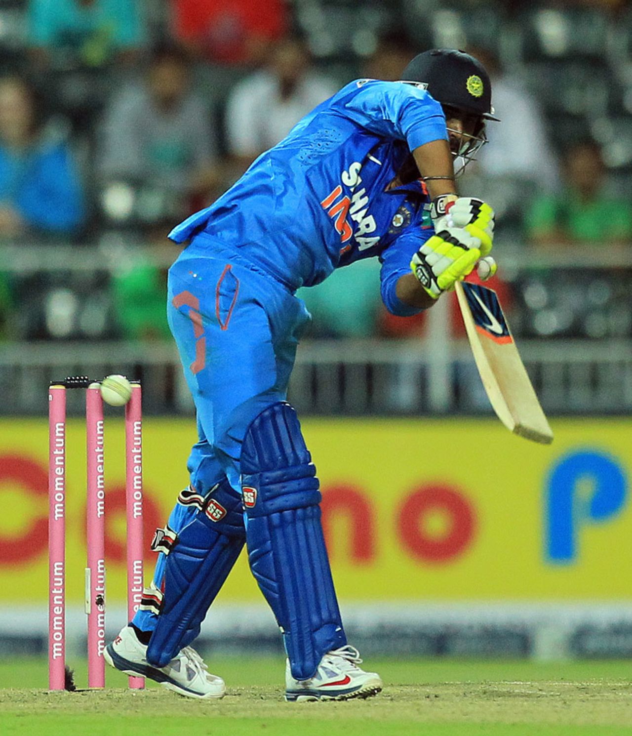 Ravindra Jadeja was bowled by Jacques Kallis for 29, South Africa v India, 1st ODI, Johannesburg, December 5, 2013