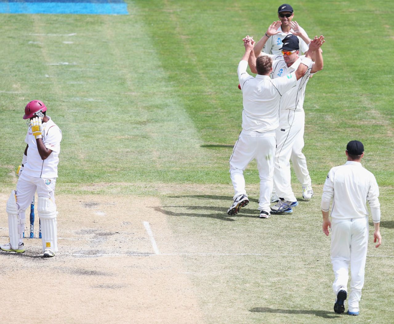 Corey Anderson celebrates after getting Narsingh Deonarine out for 52, New Zealand v West Indies, 1st Test, Dunedin, 4th day, December 6, 2013