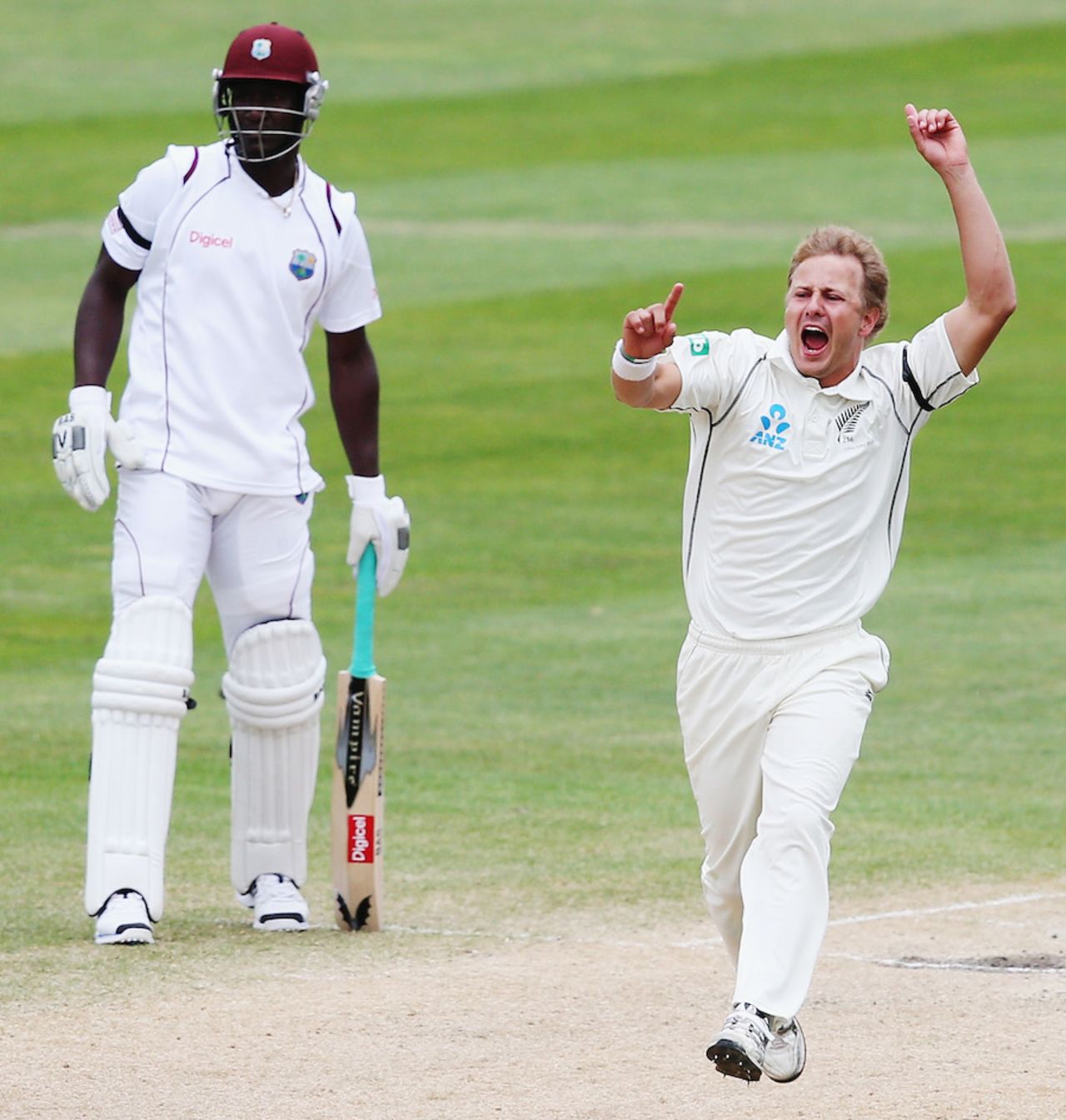 Neil Wagner celebrates the wicket of Shane Shillingford, New Zealand v West Indies, 1st Test, Dunedin, 5th day, December 7, 2013