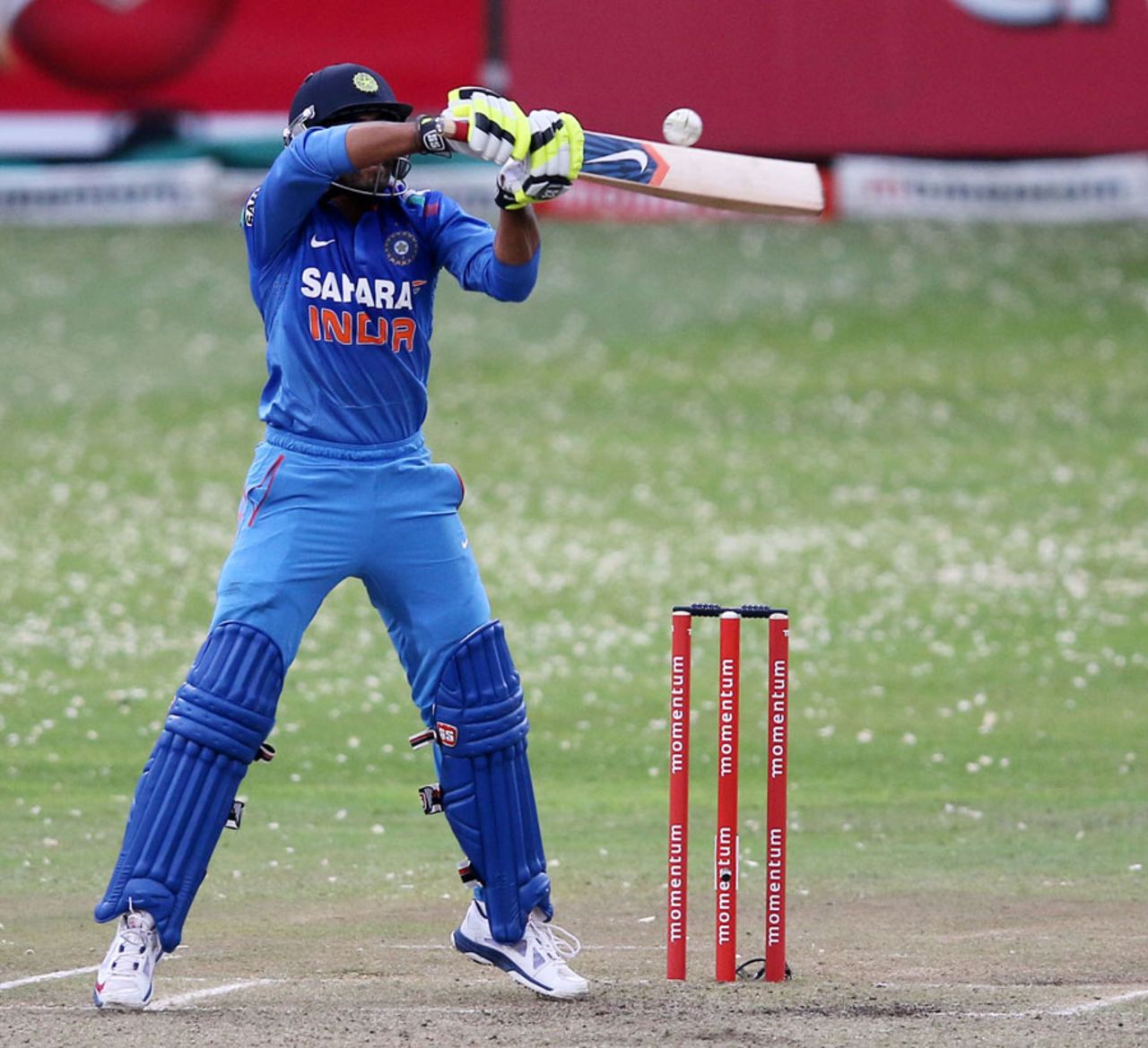 Ravindra Jadeja attempts a ramp shot, South Africa v India, 2nd ODI, Durban, December 8, 2013