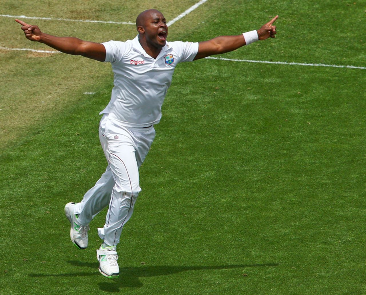Tino Best is pumped up after removing Kane Williamson, New Zealand v West Indies, 2nd Test, Wellington, 1st day, December 11, 2013