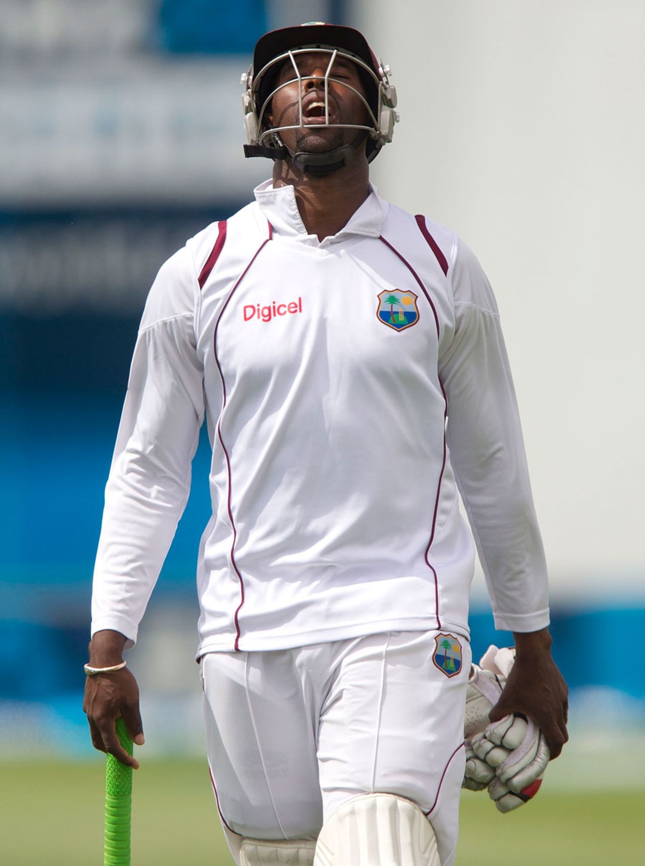 Shane Shillingford is distraught over his dismissal, New Zealand v West Indies, 2nd Test, Wellington, 3rd day, December 13, 2013