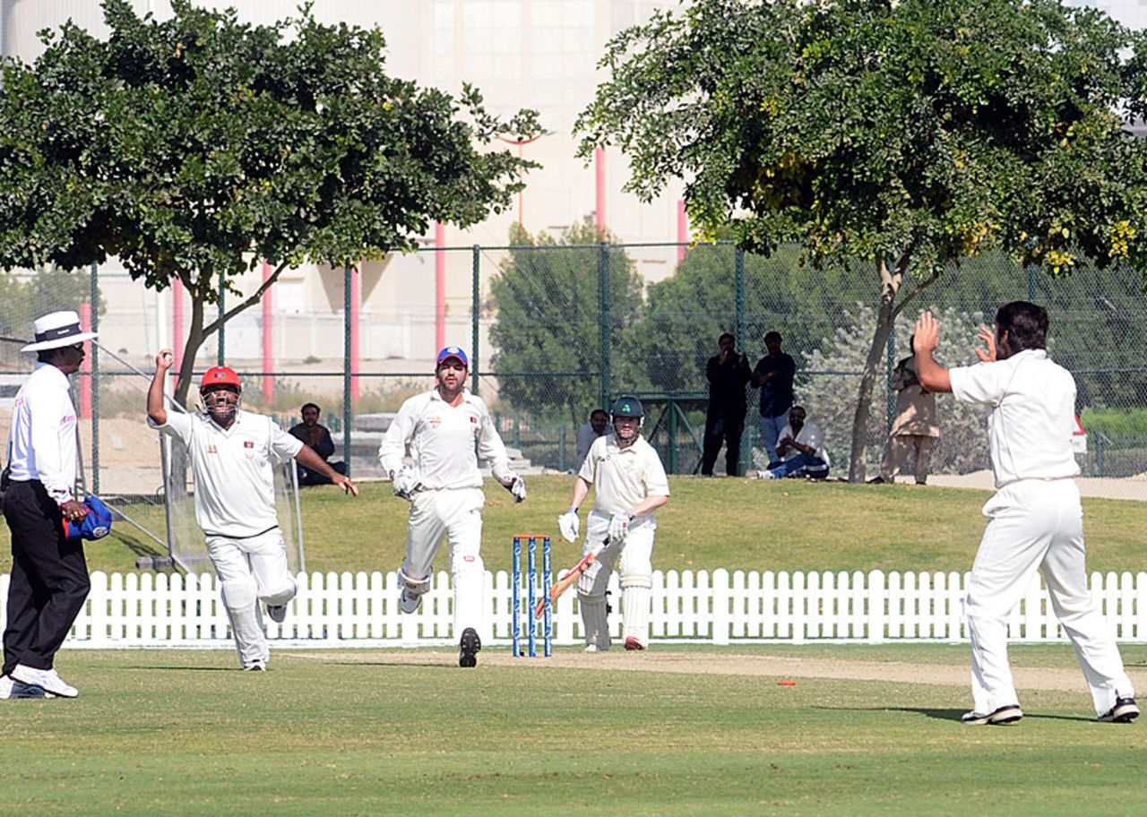 Afghanistan celebrate a wicket, Afghanistan v Ireland, Intercontinental Cup final, Dubai, 3rd day, December 12, 2013