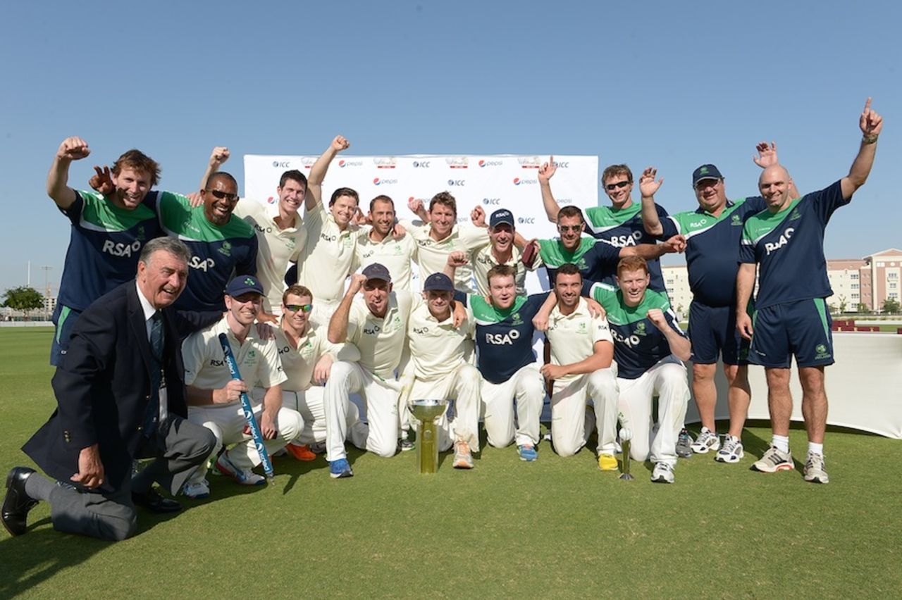 Ireland players pose with the trophy, Afghanistan v Ireland, Intercontinental Cup final, Dubai, 4th day, December 13, 2013