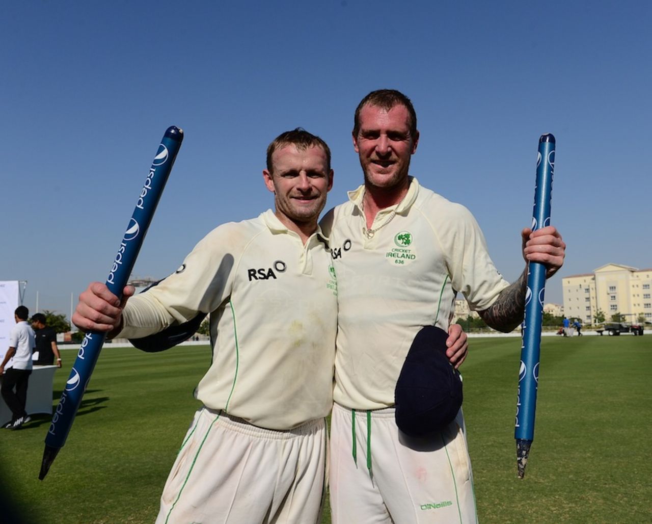 William Porterfield and John Mooney celebrate their win, Afghanistan v Ireland, Intercontinental Cup final, Dubai, 4th day, December 13, 2013