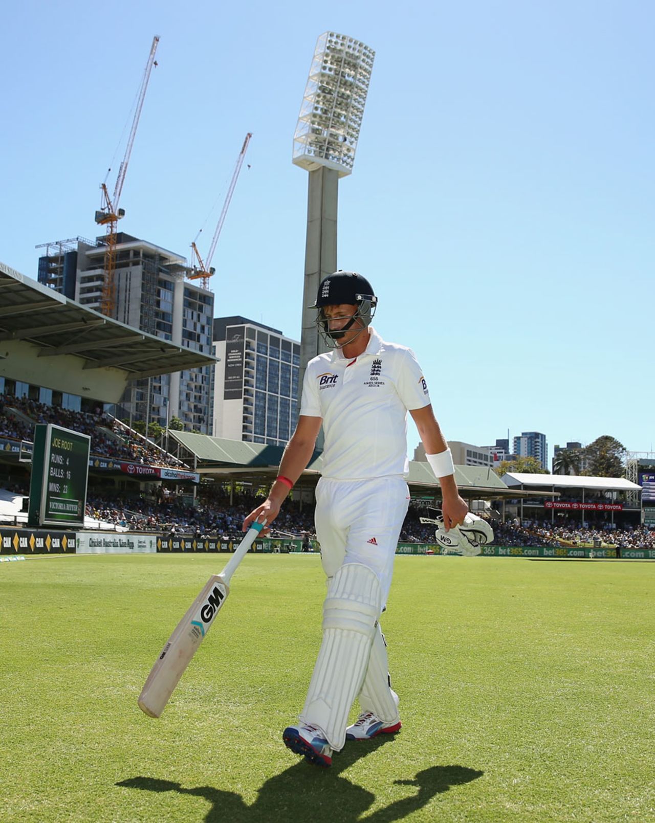 Joe Root was disappointed after being judged caught behind, Australia v England, 3rd Test, Perth, 2nd day, December 14, 2013
