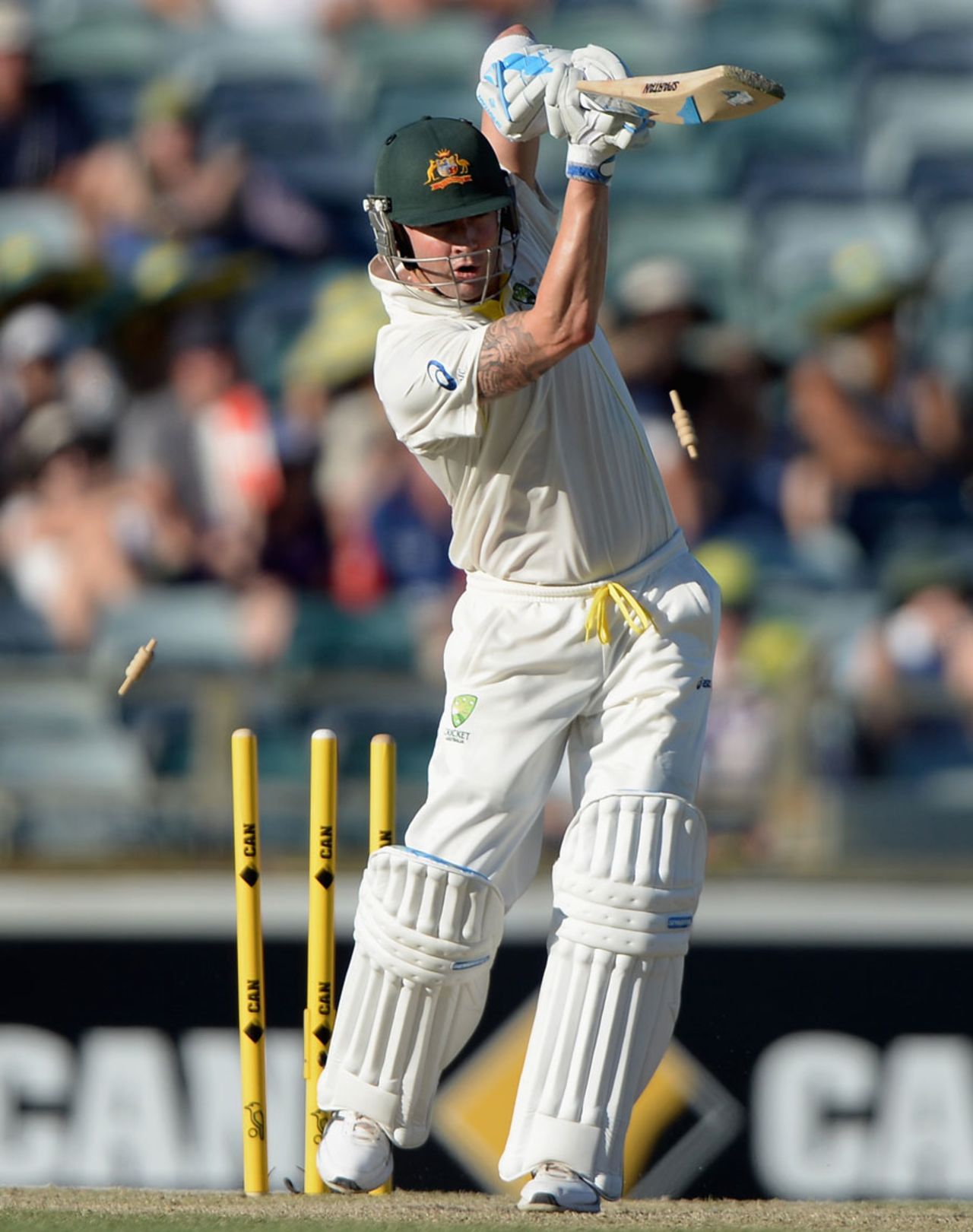 Michael Clarke was cleaned bowled by Ben Stokes, Australia v England, 3rd Test, Perth, 3rd day, December 15, 2013