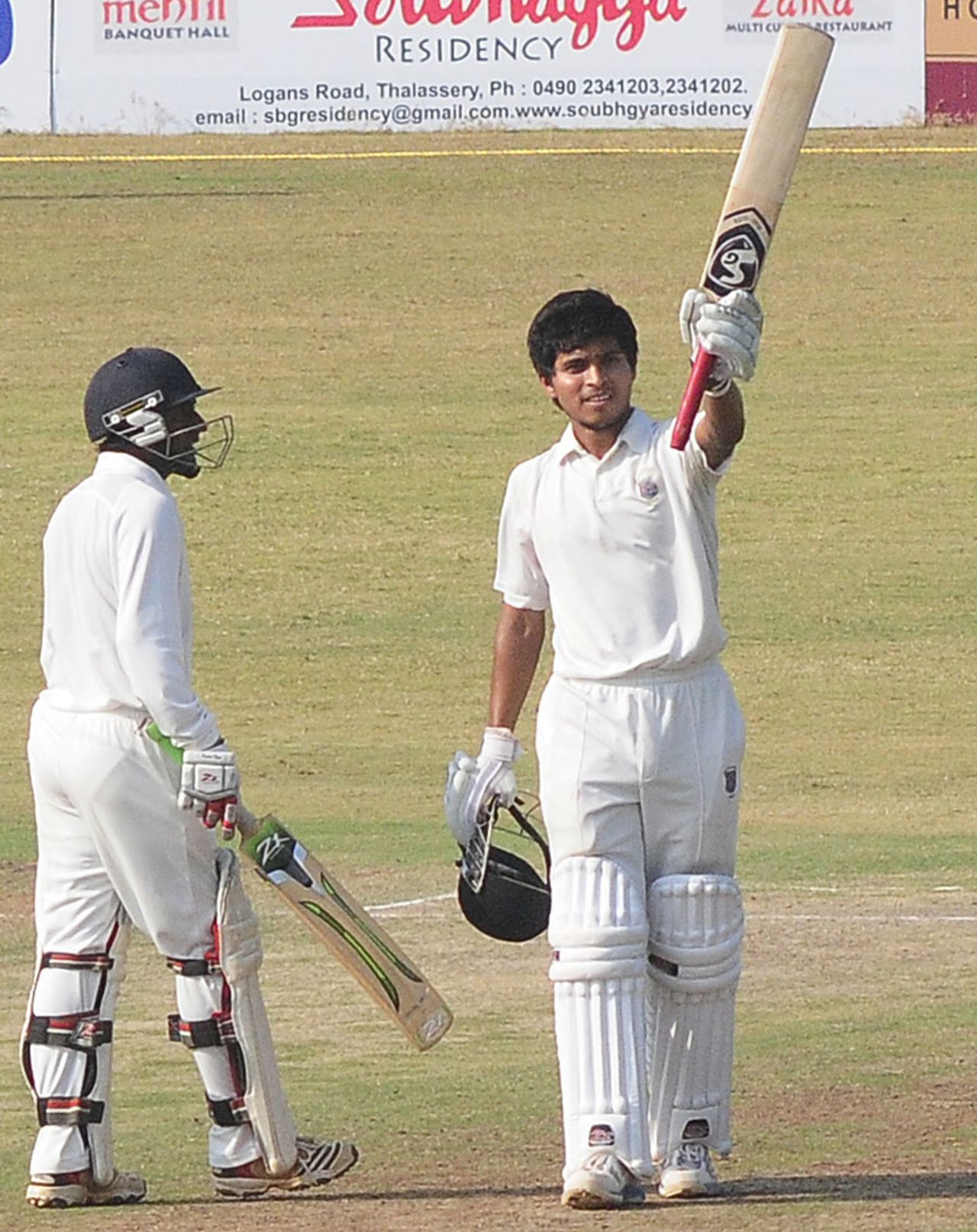 Akshay Darekar is pleased after scoring a maiden first-class fifty, Kerala v Maharashtra, Ranji Trophy 2013-14, Group C, 2nd day, Kannur, December 15, 2013