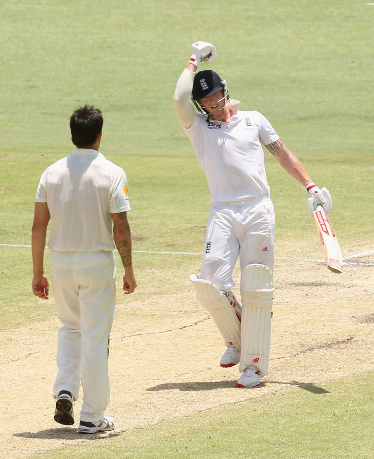 Ben Stokes pumps a fist after reaching his hundred, Australia v England, Test, Perth, 5th day, December 17, 2013