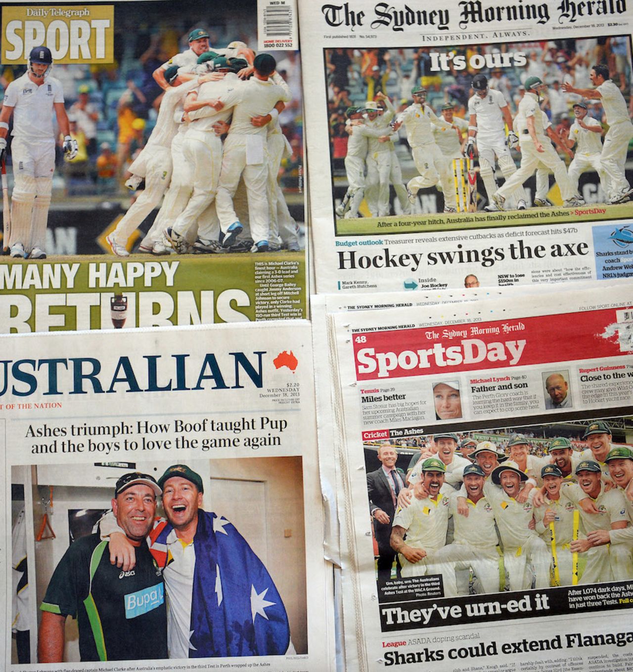 The Ashes winners adorn the pages in Australian newspapers, December 18, 2013