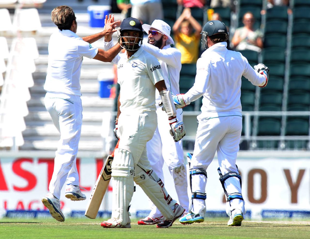 Cheteshwar Pujara was run out for 25, South Africa v India, 1st Test, Johannesburg, 1st day, December 18, 2013