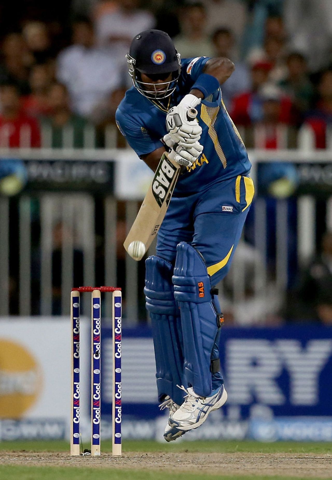 Angelo Matthews defends off his toes, Pakistan v Sri Lanka, 1st ODI, Sharjah, December 18, 2013