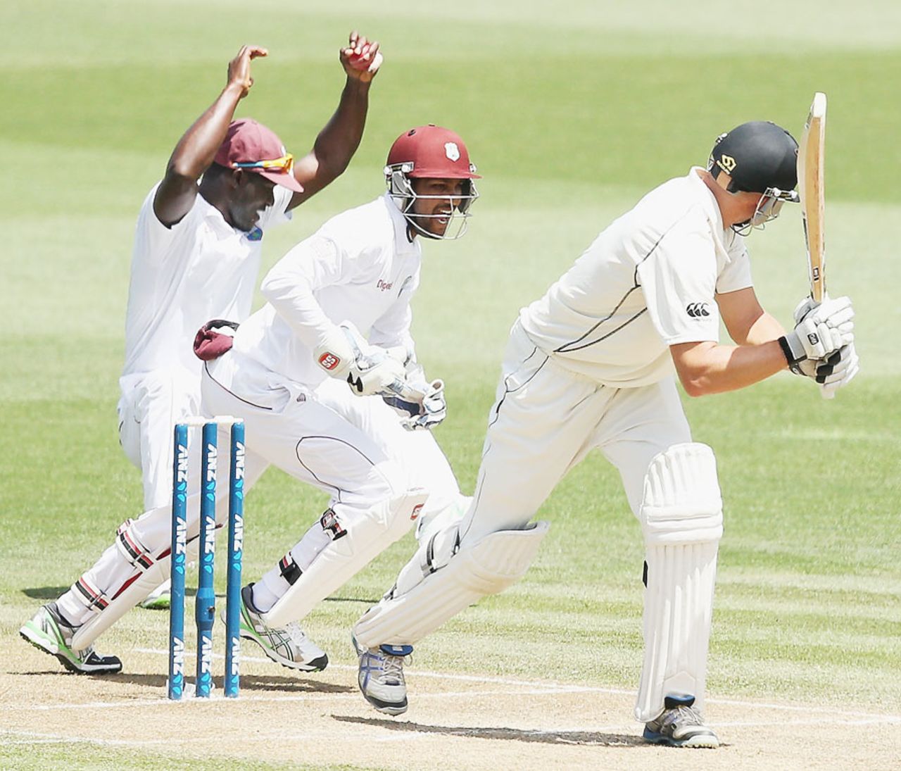Peter Fulton looks behind to find himself caught by Darren Sammy at leg slip, New Zealand v West Indies, 3rd Test, Hamilton, 2nd day, December 20, 2013
