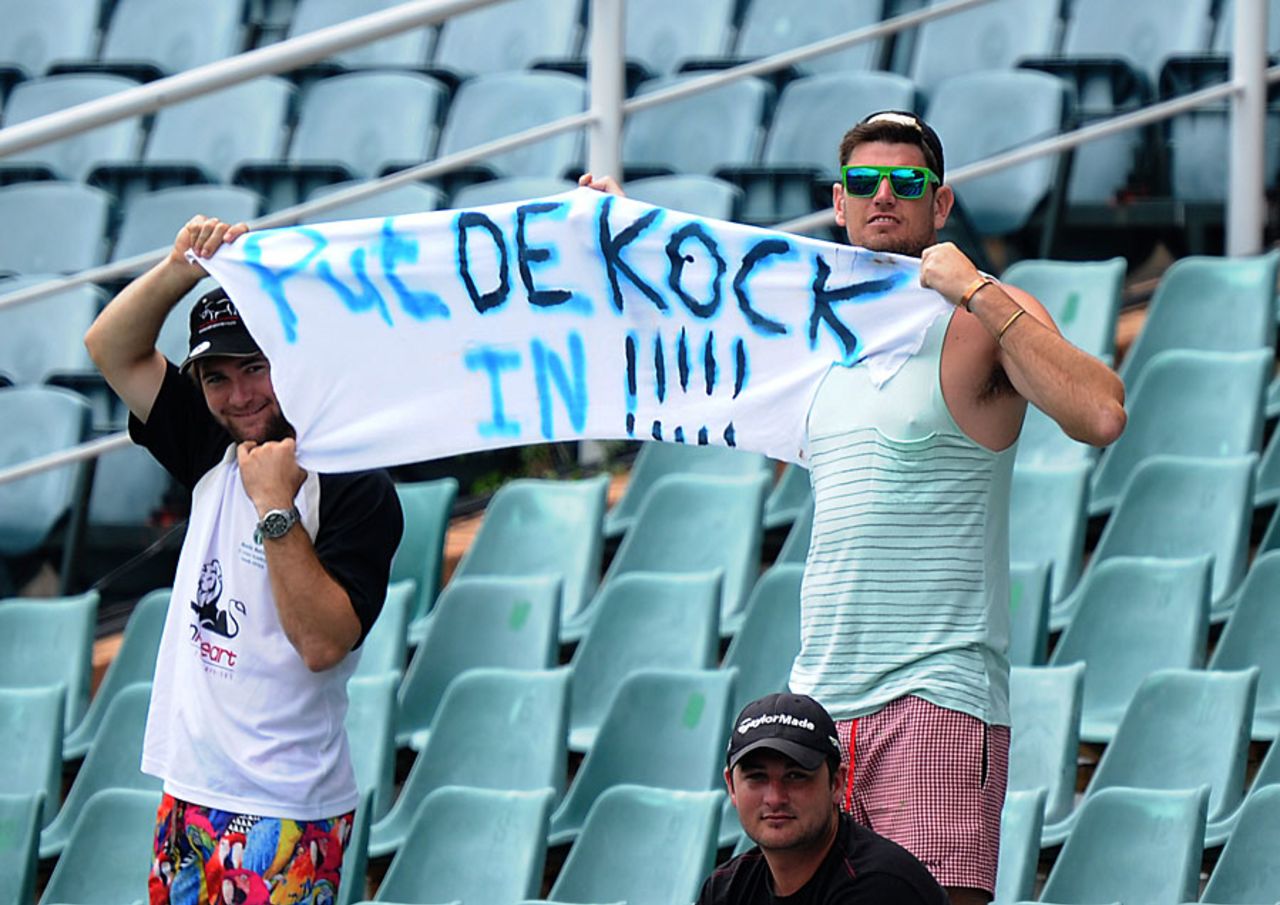 Quinton de Kock has a few fans at the Wanderers, South Africa v India, 1st Test, Johannesburg, 3rd day, December 20, 2013