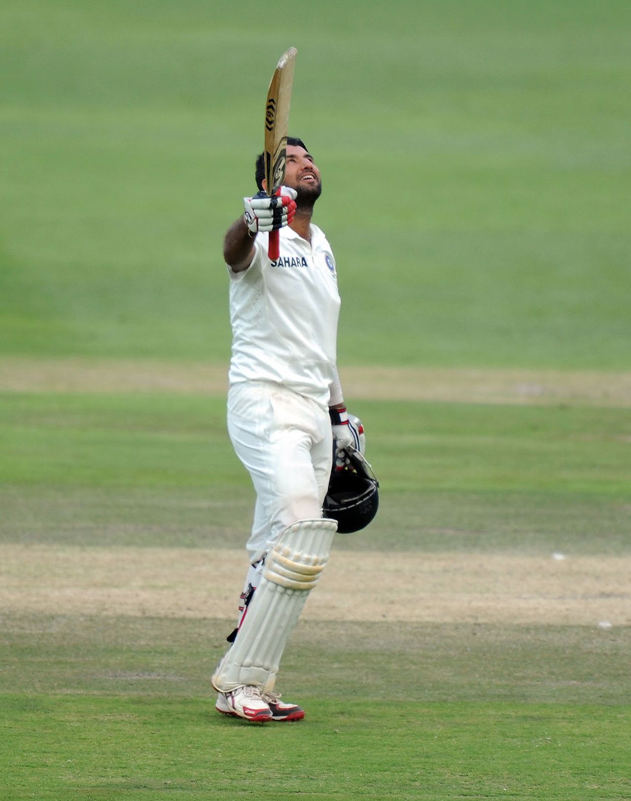 Cheteshwar Pujara celebrates his sixth Test century, South Africa v India, 1st Test, Johannesburg, 3rd day, December 20, 2013