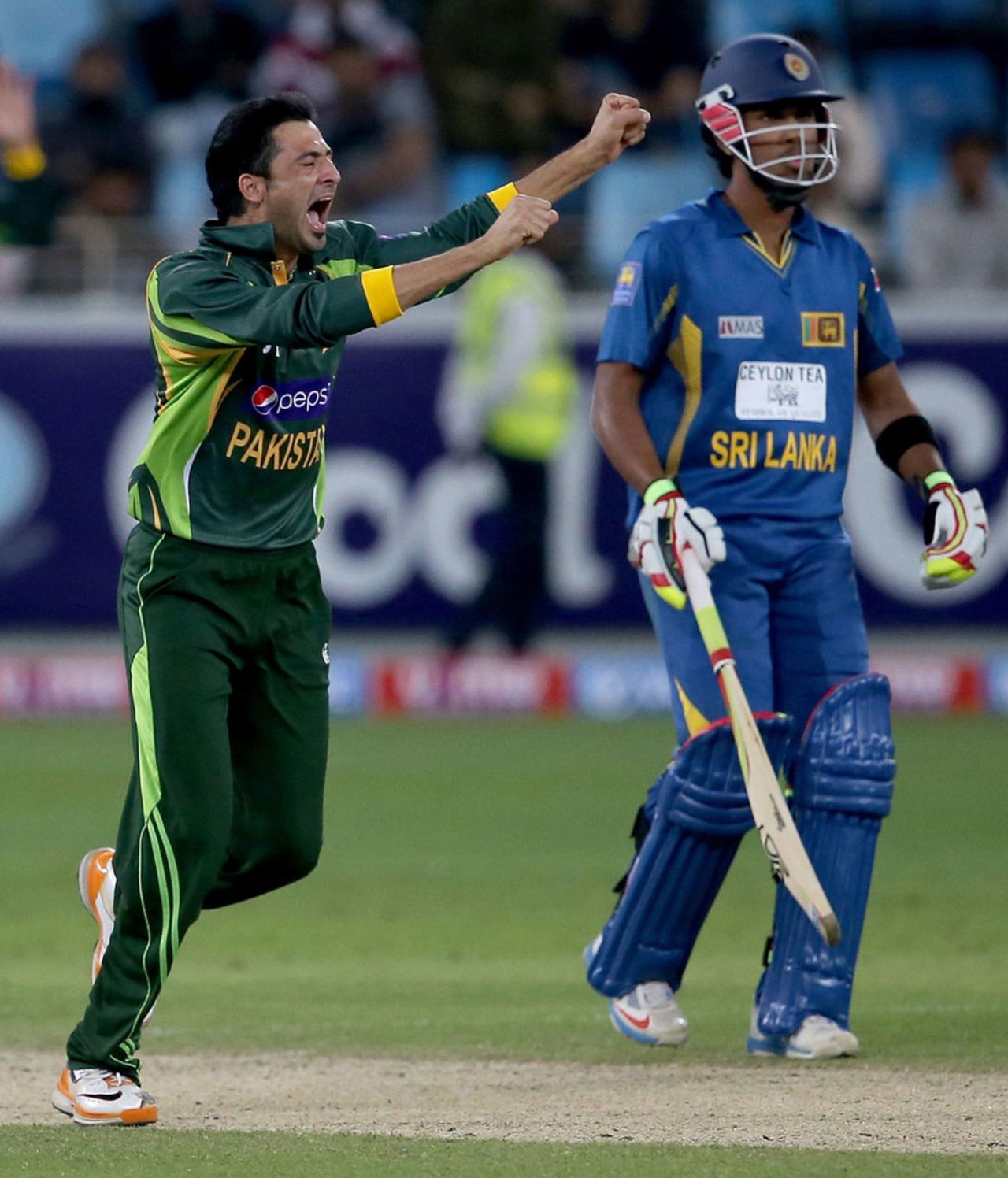 Junaid Khan is delighted after taking a wicket, Pakistan v Sri Lanka, 2nd ODI, Dubai, December 20, 2013