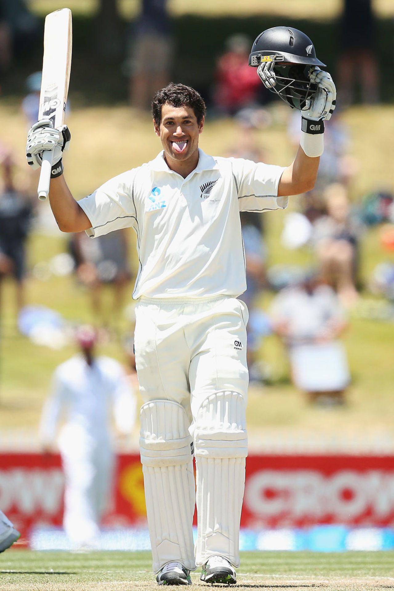 Ross Taylor celebrates a century in his own inimitable style, New Zealand v West Indies, 3rd Test, Hamilton, 3rd day, December 21, 2013