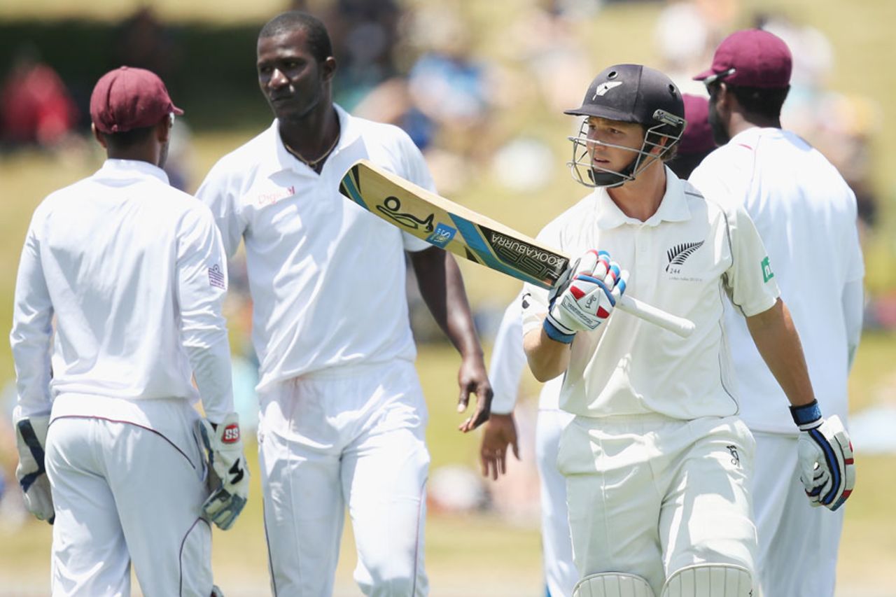 BJ Watling examines his bat after being dismissed, New Zealand v West Indies, 3rd Test, Hamilton, 3rd day, December 21, 2013