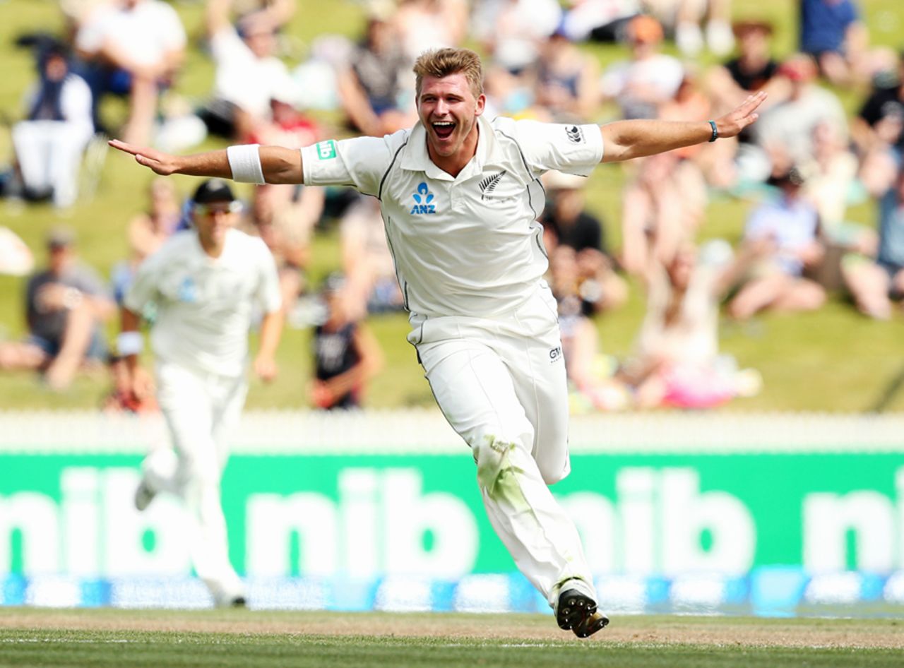 Corey Anderson is pumped up after dismissing Marlon Samuels, New Zealand v West Indies, 3rd Test, Hamilton, 3rd day, December 21, 2013