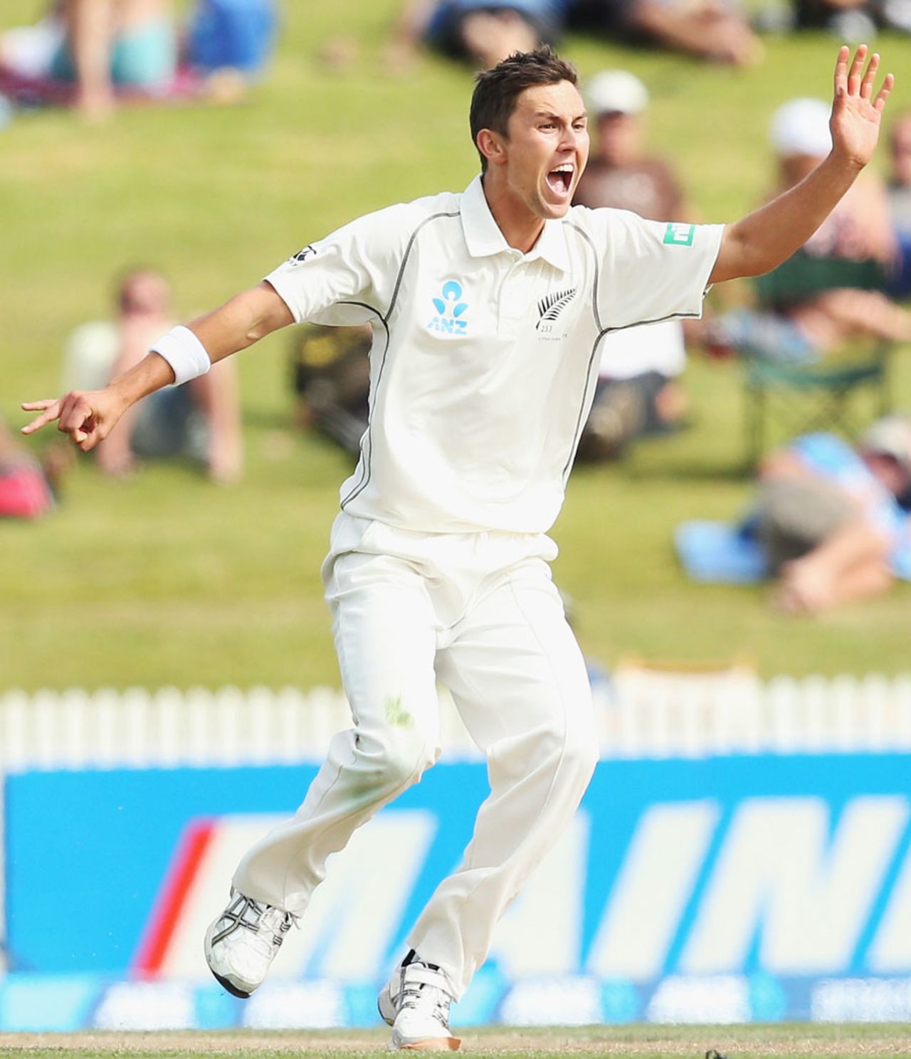 Trent Boult celebrates the fall of another West Indian wicket, New Zealand v West Indies, 3rd Test, Hamilton, 3rd day, December 21, 2013