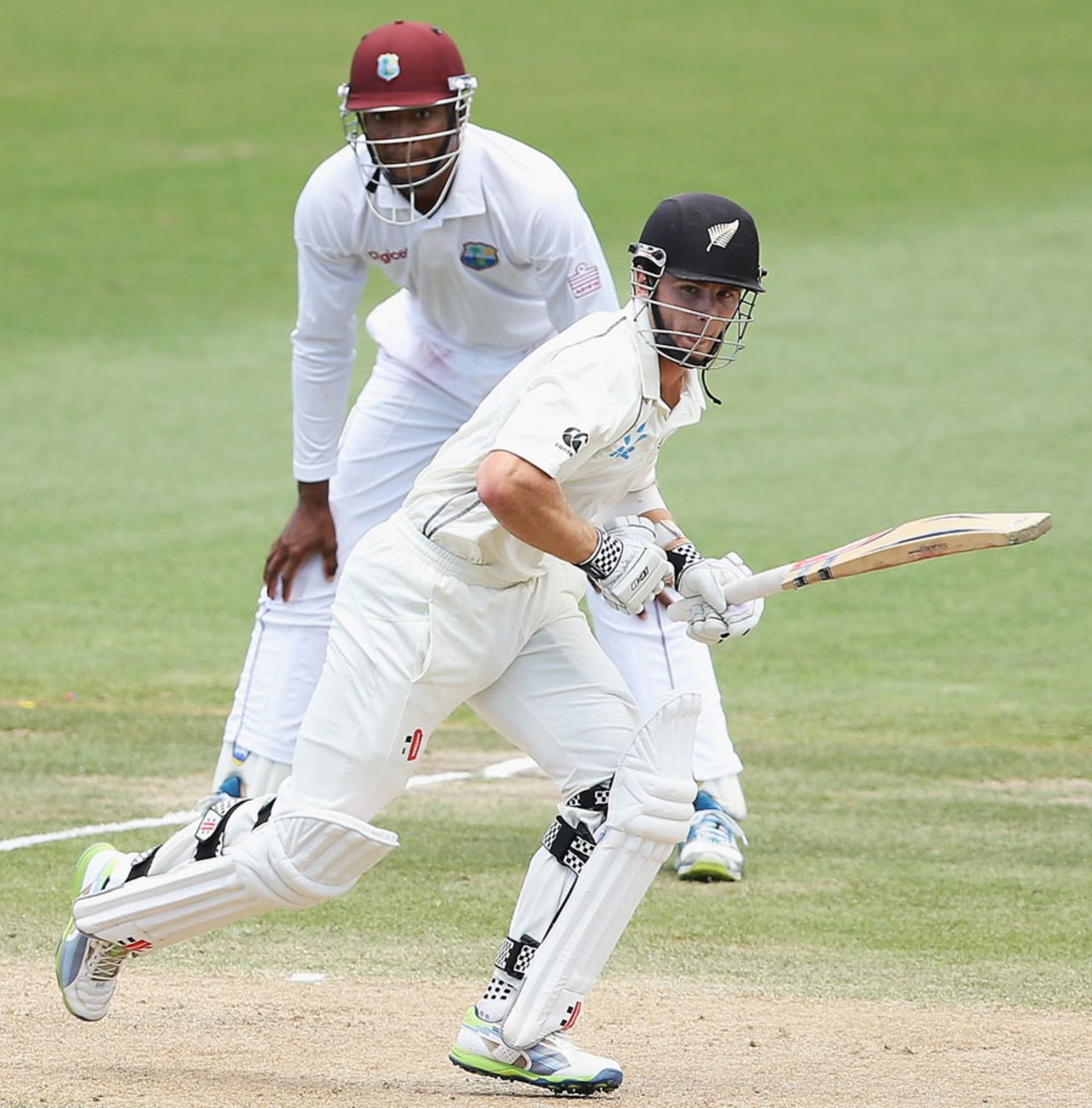 Kane Williamson works one away to the off side, New Zealand v West Indies, 3rd Test, Hamilton, 4th day, December 22, 2013