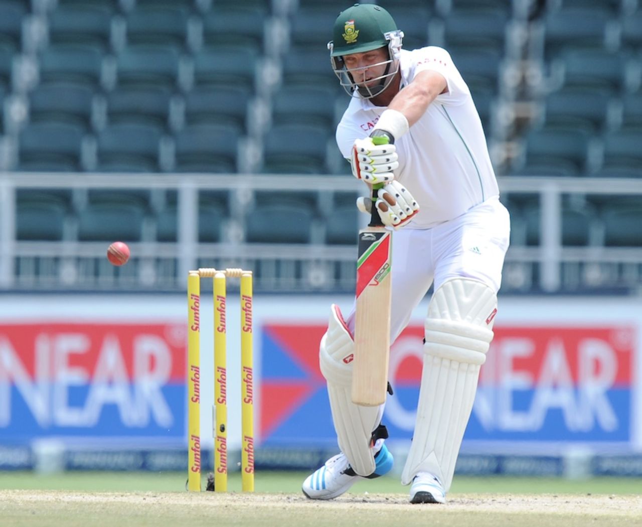 Jacques Kallis defends on the off side, South Africa v India, 1st Test, Johannesburg, 5th day, December 22, 2013
